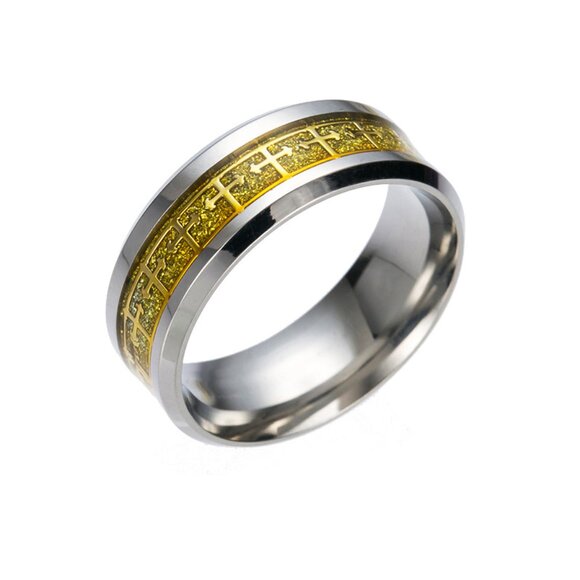 3/$35 Silver Stainless Steel Gold Glitter Cross Ring Men's Band Jewelry Retro - Picture 1 of 4